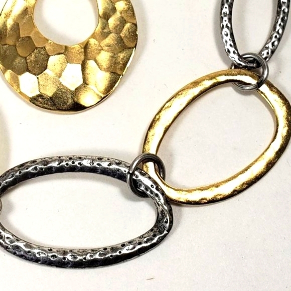 Stunning Dual Tone Multi-layered Hammered Hoops Necklace - Chic Women - 22 long - Picture 6 of 13